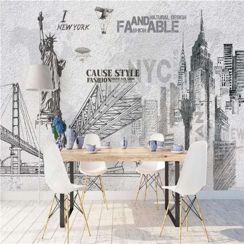 Nordic Architecture Bridge Statue of Liberty Industrial Gray Mural Wallpaper 3D Cafe Bar Restaurant Wall Covering Wall Paper 3D