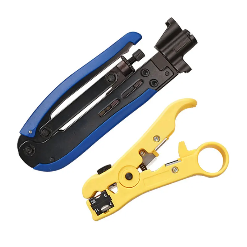 F type connector compression crimping tool for 75-5-7 RG6 RG11 cable coaxial cable stripper wire crimper plier multi tools kit