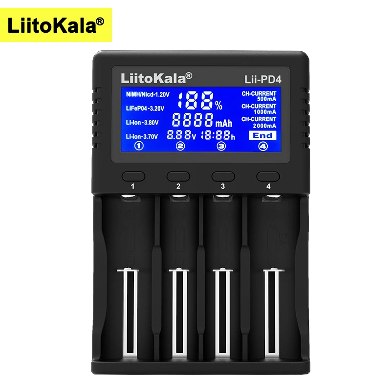 Liitokala Lii-PD4 18650 Charger, Charging 18650 1.2V 3.7V 3.2V 3.85V AA / AAA 26650 16340 25500 NiMH Lithium Battery Charger