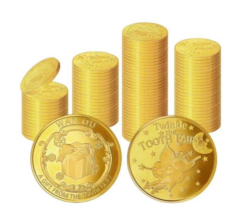 Tooth Fairy Coins Reward Party Favor Commemorative Golden Coin Collection Experience for Lost Teeth Kid with Plastic Case 100pcs