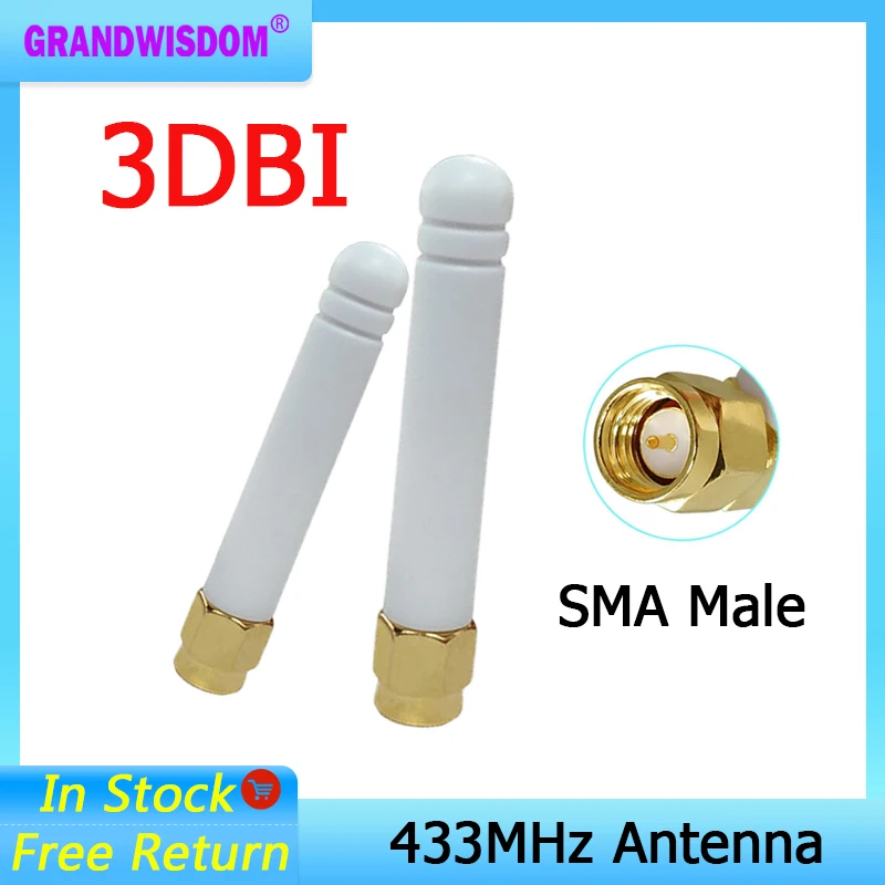 

GRANDWISDOM 1-2pcs 433mhz antenna 3dbi sma male lora antene pbx iot module lorawan signal receiver antena high gain