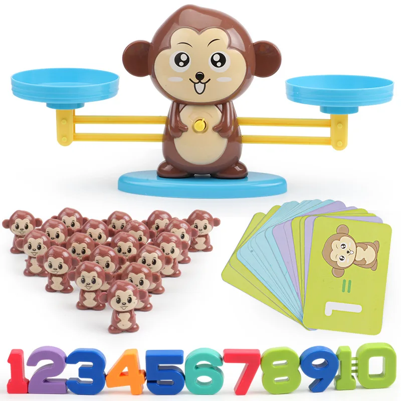 Math Match Game Board Toys Monkey Cat Digital Balance Scale Toy Kids Educational Learning Toy Add Subtract Math Toys