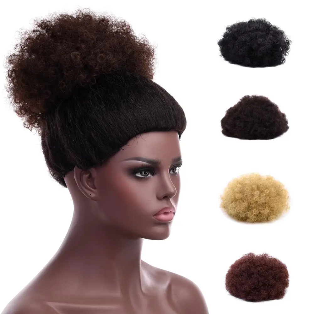 Silike-Sintético Curto Afro Puff Cabelo Bun, Alta Temperatura, Urdidura De Cordão, Cauda De Pônei, Grampo na Extensão Do Cabelo, Cabelo Encaracolado