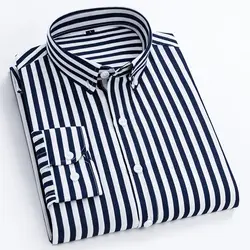 SHiONFA Spring Autumn Men's Stripe Long Sleeve Casual Clothing Pocket Print Oversized Shirts Korean Style Fashionable Wear 5XL