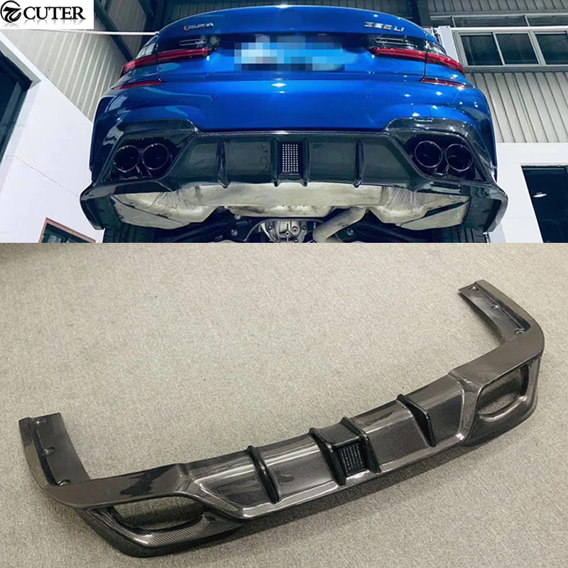 Four Out Exhaust G20 3 Series M-tech Carbon Fiber FRP Rear Bumper Diffuser Lip With LED Brake Lights for Bmw G20 325i 330i 340i