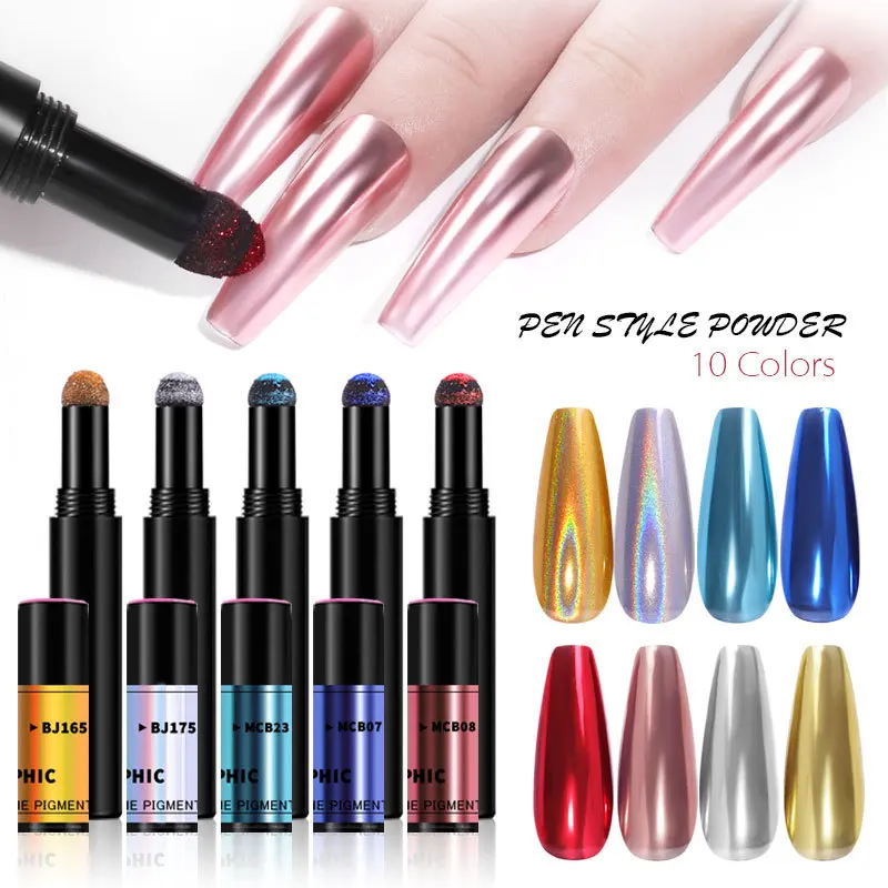 

18 Color Magic Solid Mirror Laser Nail Art Powder Cushion Pen Holographic Nail Art Glitter Chrome Pigments UV Gel Manicure Tools