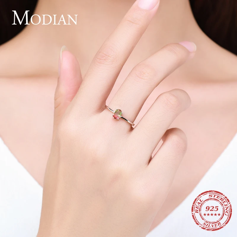 Modian 925 Sterling Silver Colorful Watermelon Tourmaline Rings for Women Fashion Finger Band Fine Jewelry Korean Style Anel