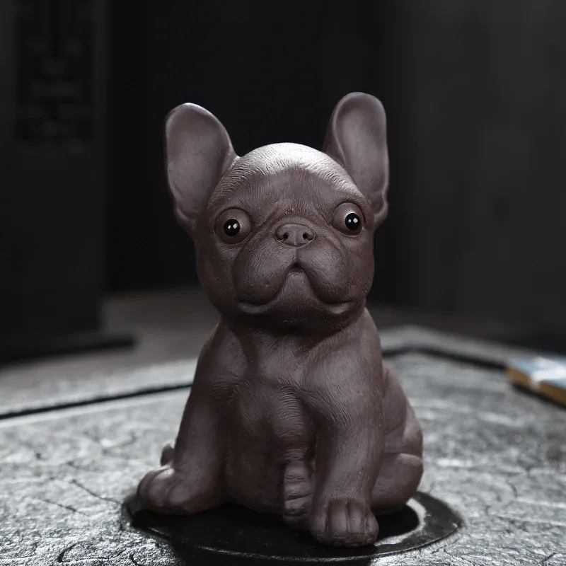 Purple Clay Dog Ceramic Animal Figurines Zisha Tea Pet Little Bulldog Crafts Household Office Tea Accessories Decoration Tea Toy