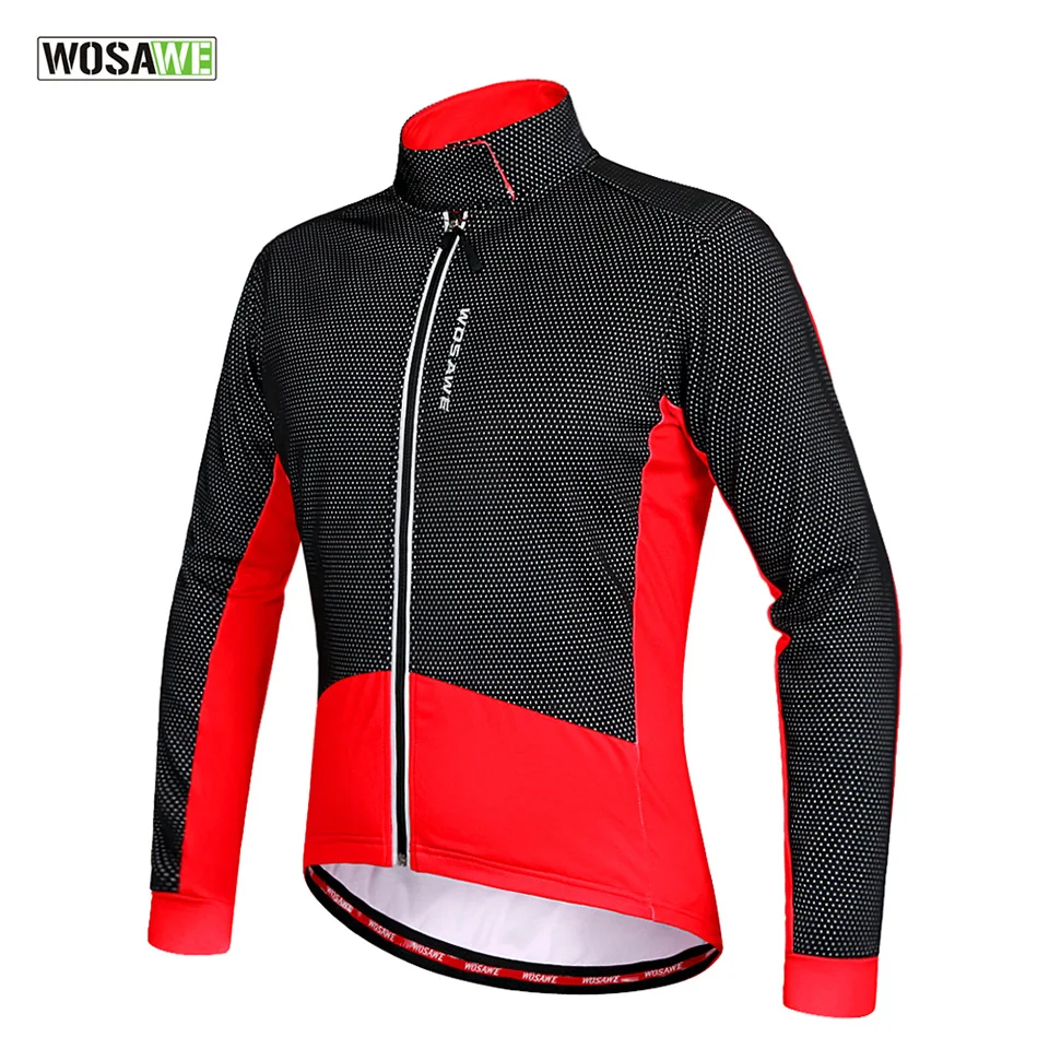 WOSAWE Men Winter Fleece Thermal Warm Cycling Jersey Bicycle Bike Wind Coat Windproof Anti-Sweat Rainproof Riding Bike Jacket