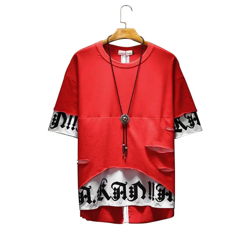 Hip Hop T Shirt Half Sleeve Mens Casual Harajuku T Shirts Fashion Patchwork T Shirt Black Summer Cotton Tshirt Streetwear Men