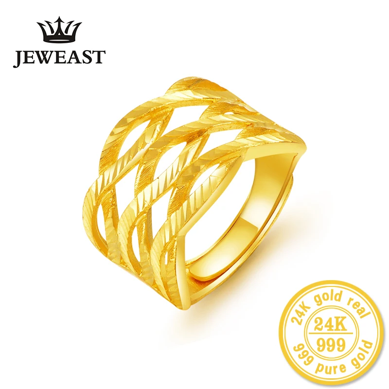 HMSS 24K Gold rings real solid good fine au999  exaggerated three twist female ring hot sale 2023 new trendy fine jewelry nice