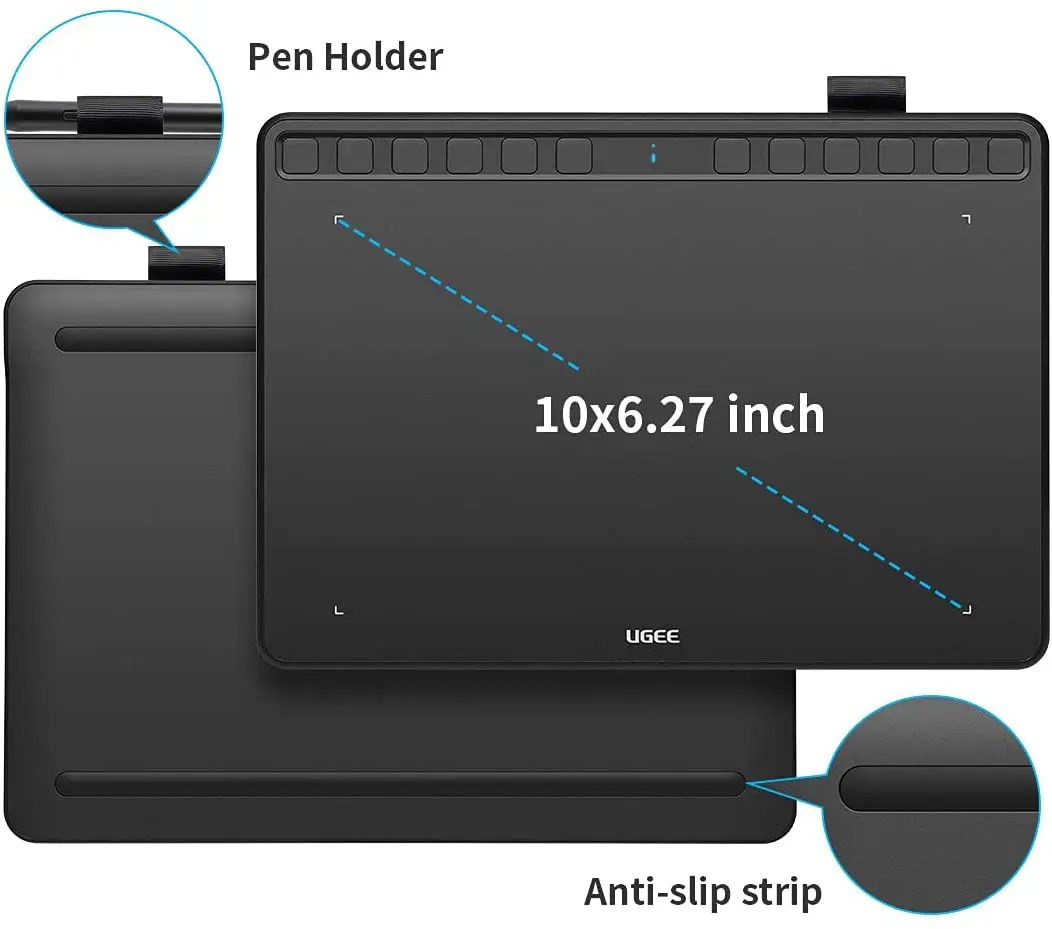 UGEE-Tableta de dibujo Digital S1060, Tablet gráfica con lápiz óptico pasivo, 8192 niveles de presión, 12 teclas exprés para dibujar y enseñar en línea