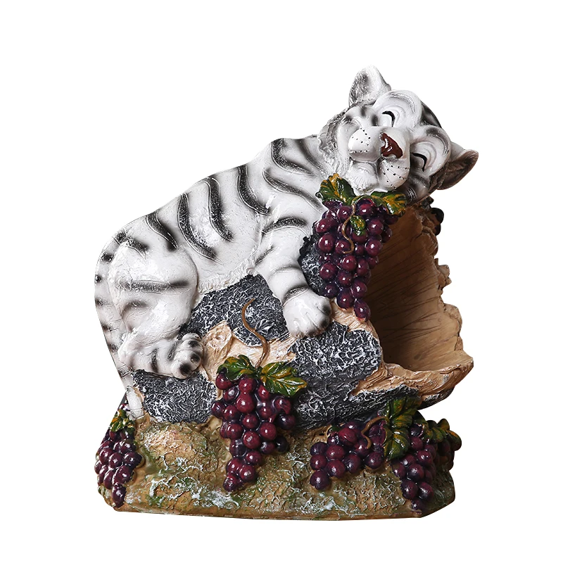 Resin Sleeping White Tiger Wine Holder Ornamental Stump Grape Bottle Rack Drinkware Decor Barware Gift and Craft Accessories