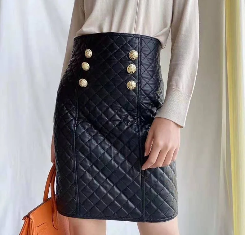 

2023 New Autumn Winter Genuine Leather Real Sheepskin Skirts Women Luxury Brand Designer Bodycon Back Zipper High Waist Skirts