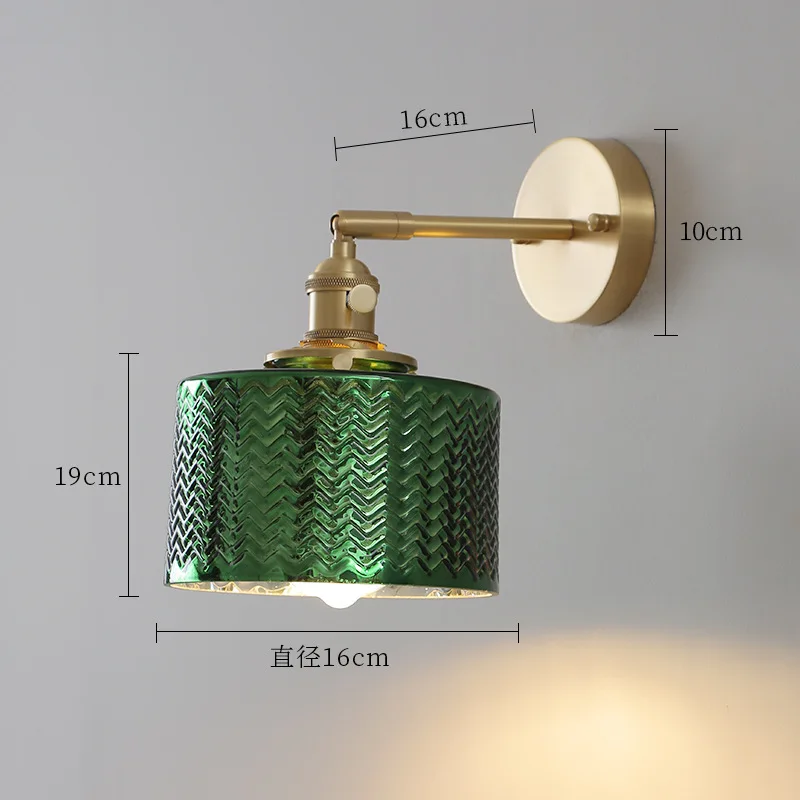 IWHD-Lámpara de pared nórdica de vidrio verde para dormitorio, luz para espejo de baño, candelabro de cobre moderno, Luminaria LED