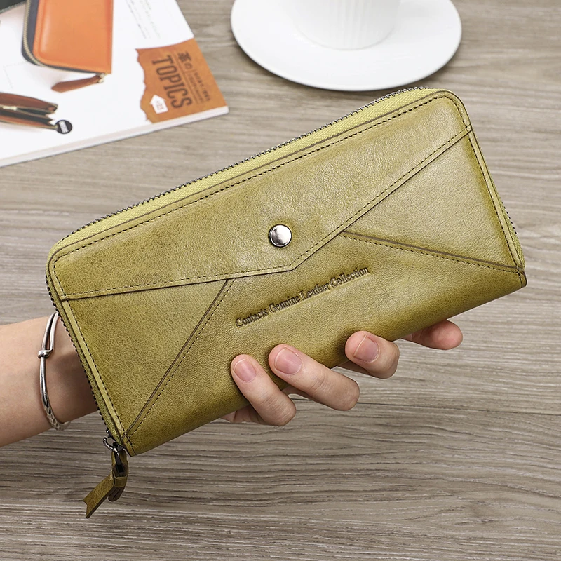 Contact\'S Women Wallet Genuine Leather Wallets Long Clutch Large Capacity Female Purse Zipper Card Holder Coin Pocket Clutch