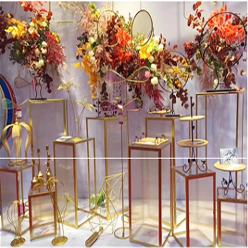 5PCS Wedding Acrylic Dessert Table Wrought Iron Box Wedding Arrangement Flower Stand Pre-function Area Gift Rack