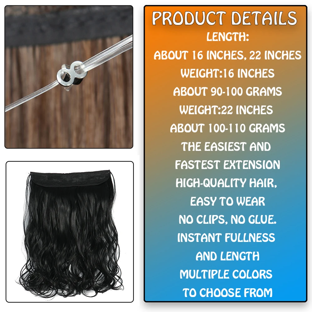 AZIR Natural Synthetic Halo Hair Extensions No Clip In Artificial Fake Ombre Blonde Brown Black Wavy False Hair Piece