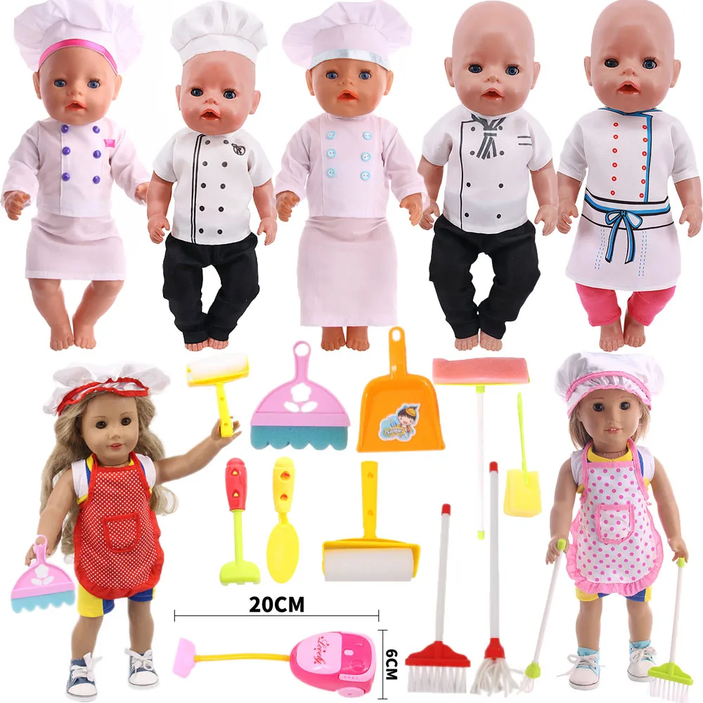 Chef Set Apron For 43Cm Reborn Baby&18Inch American Doll,Mini Plastic Cleaning Tool Our Generation Doll Baby Accessories,Kid Toy