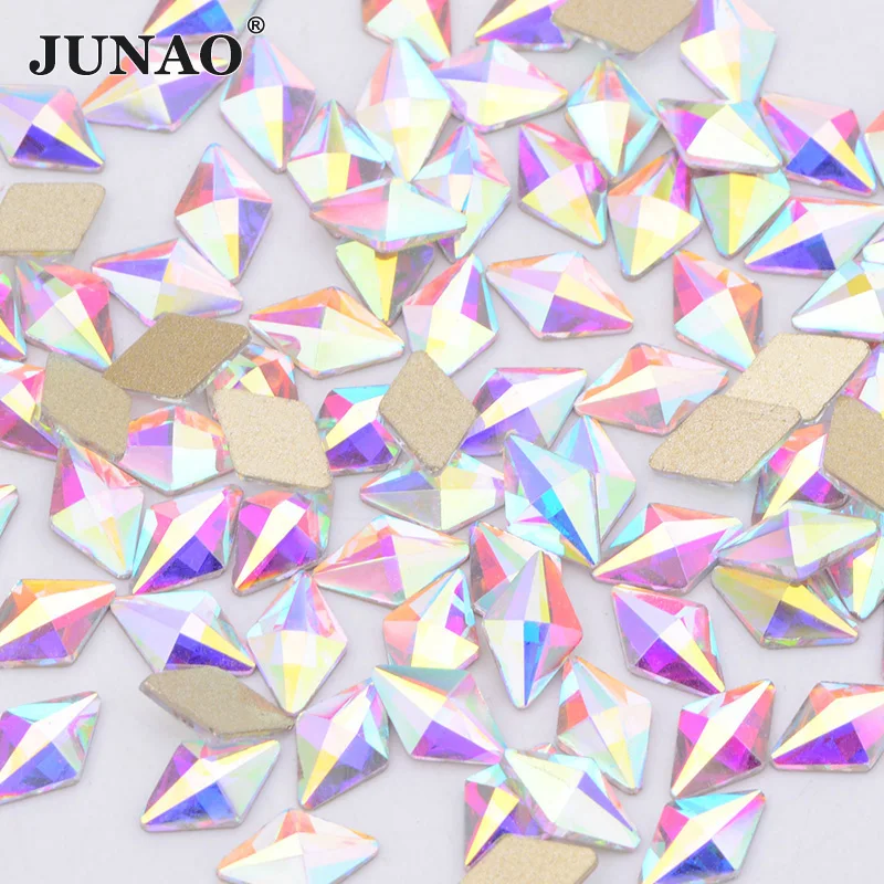 JUNAO 50pcs 4mm Square Shape Crystal AB Glass Rhinestones 3D Face Nail Art Decorations Non Hotifx Stones For DIY Manicure