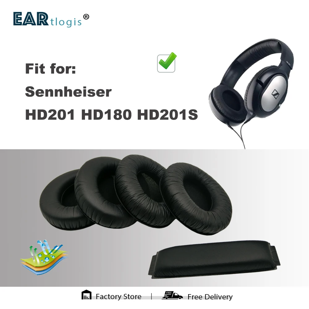 Replacement Ear Pads for Sennheiser HD201 HD180 HD201S Headset Parts Leather Earmuff Earphone Sleeve Cover