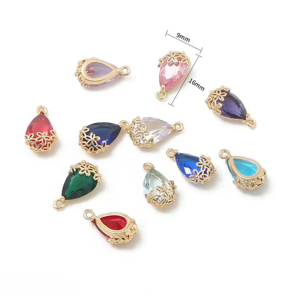 9x16mm 1Pc plum blossom Copper Plated Drop Water Shape Shining Zircon Crystal Pendants for Diy Earrings Findings Necklace Charms