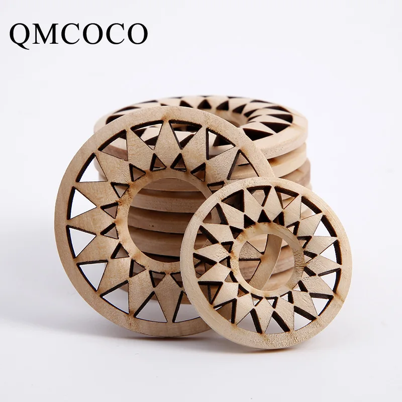 10Pcs DIY 35/50mm Ethnic Style Jewelry Pendants Material Three-Dimensional Round Sunflower Hollow Wood Chip Earrings Accessories