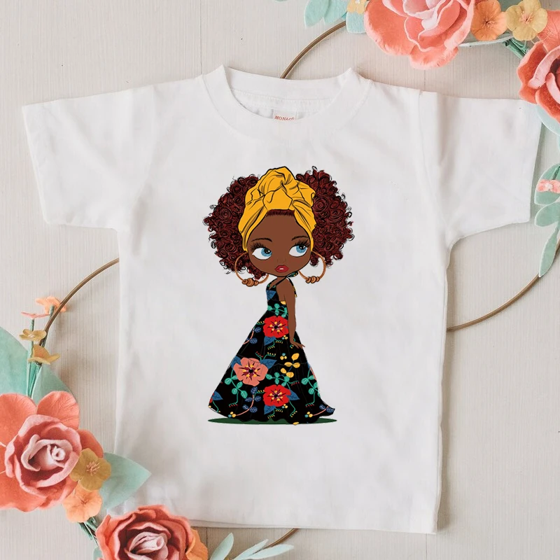 little melanin queen puff black girls t-shirt fashion kawaii black girl clothes cute high quality girls t shirt shortsleeve tops