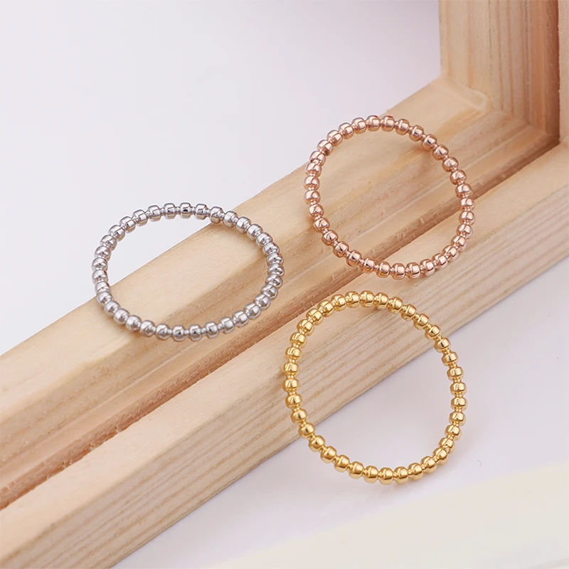 Girls 2mm Width Small Wave Design Ring Rose Gold Silver Color Stainless Steel Beads Ring for Women