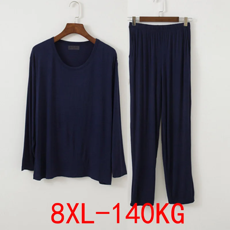 Plus Größe 7XL 8XL Modale Baumwolle männer Pyjamas Set Langarm Plus Größe Pyjama Hosen Männlichen Beiläufigen Oansatz Lose top und Lange Hosen