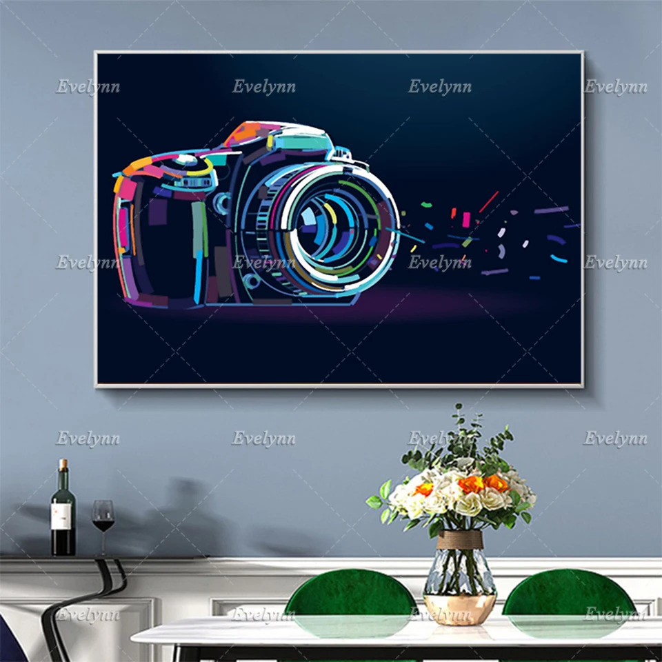 Colorful Graffiti Photography Camera Art Prints Wall Canvas Painting Modular Picture Poster For Living Room Decor Floating Frame