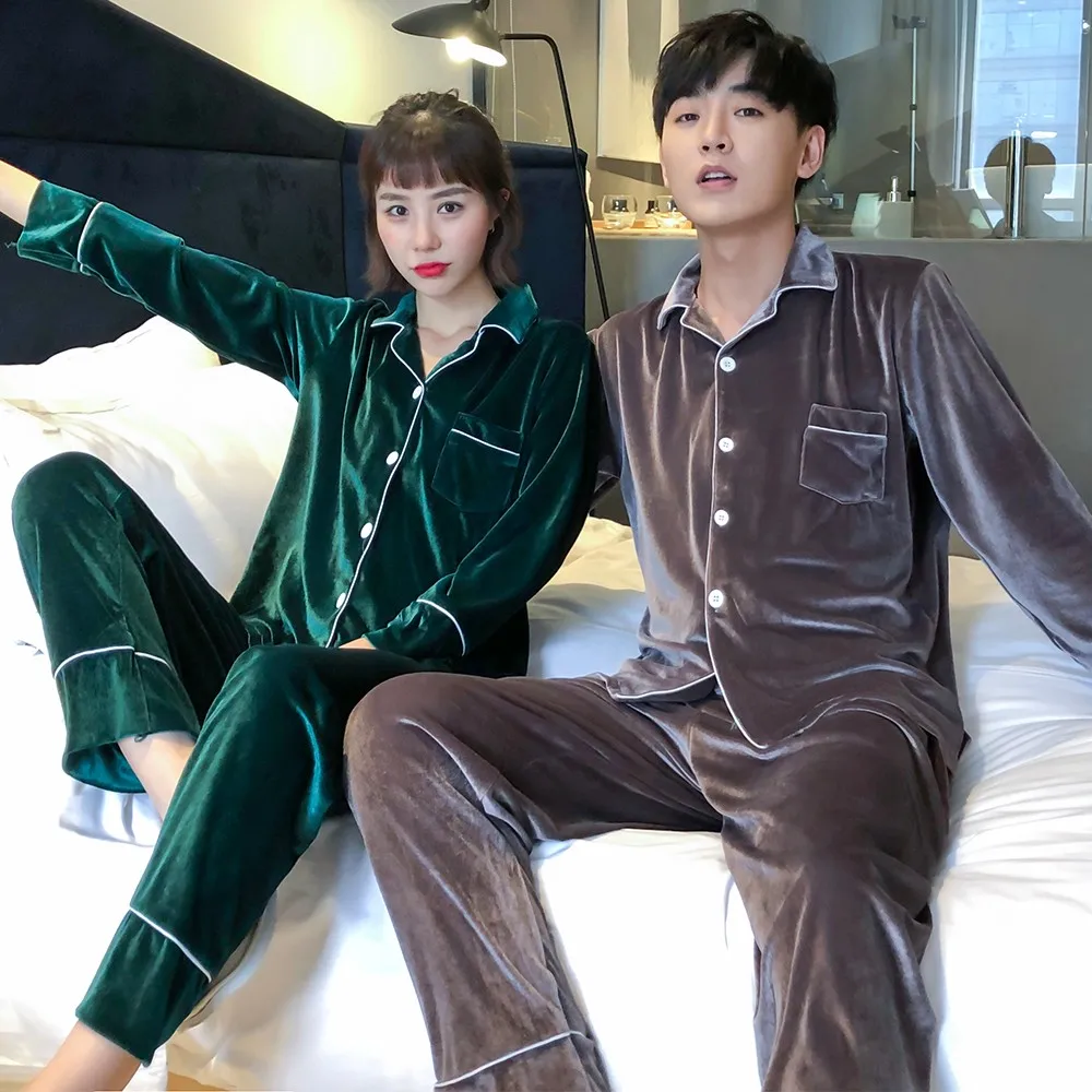 

3xl Autumn Winter New Lovers Sleepwear 2pcs Velour Pajamas Set Intimate Lingerie Women Velvet Pajamas Suit Nightwear