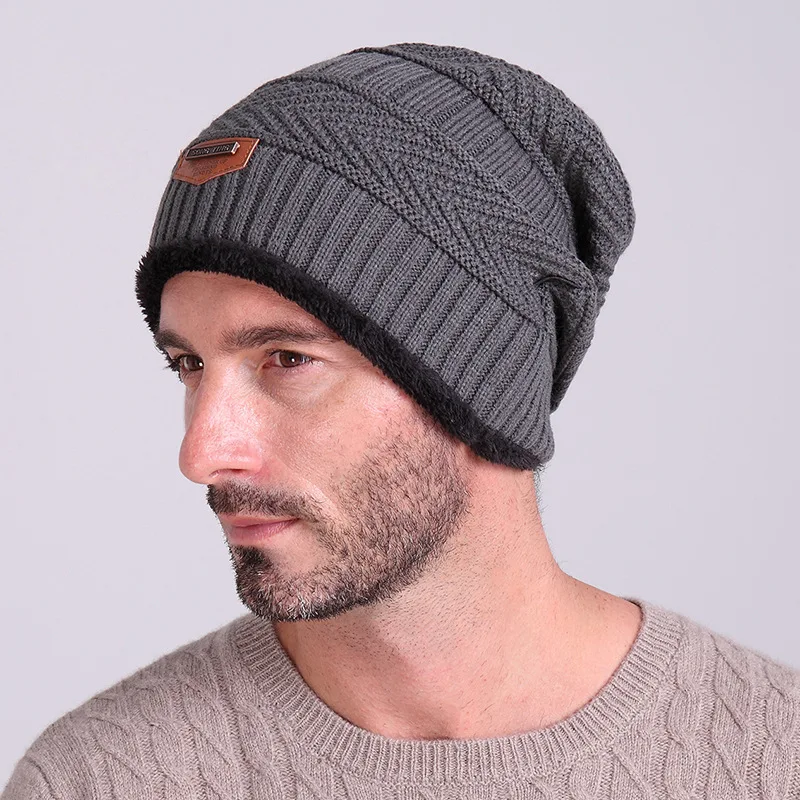 

New Men's winter hat fashion knitted black hats Fall Hat Thick and warm and Bonnet Skullies Beanie Soft Knitted Beanies Cotton