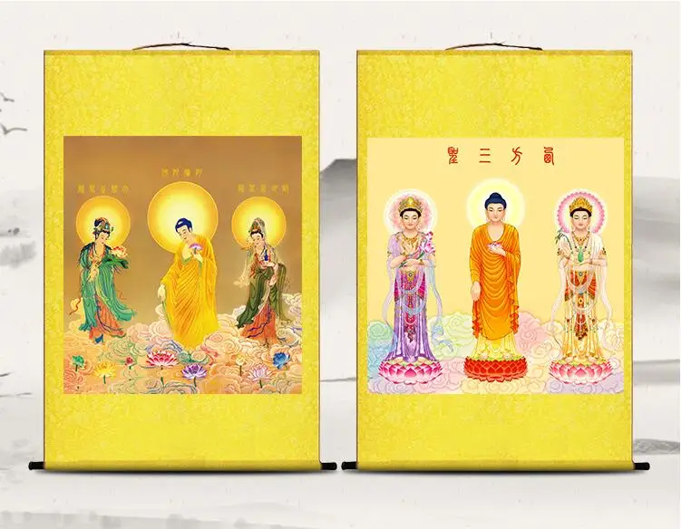 

(customized) Three saints in the west portraits, hanging paintings of Buddha statues, silk scroll decoration paintings