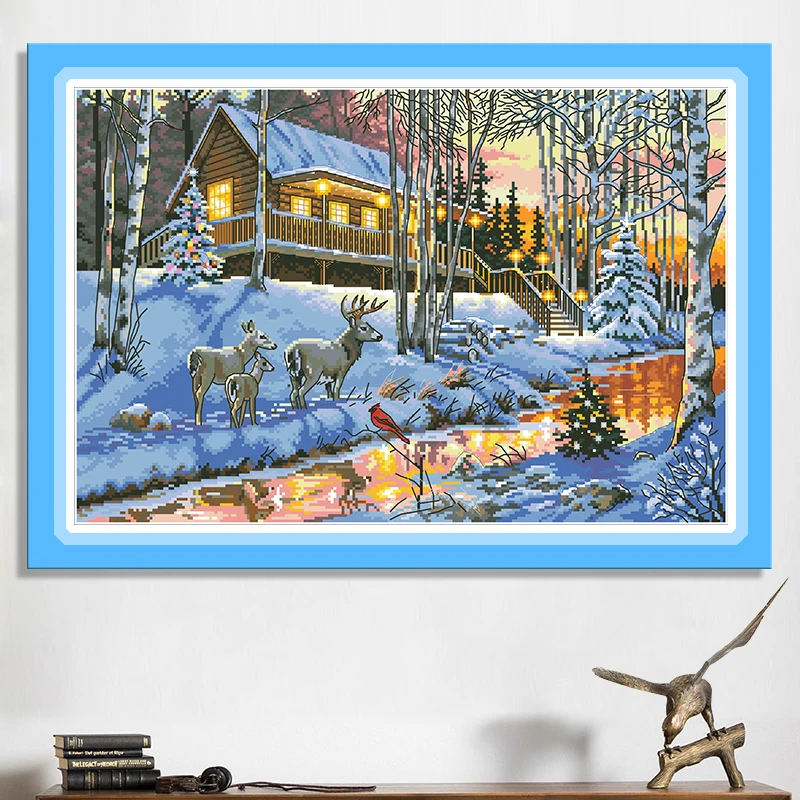 The Winter Forest Coast Cross Stitch Kits Embroidery Needlework Sets 11 14CT DIY Unprinted Canvas Sewing Crafts Home Decoration