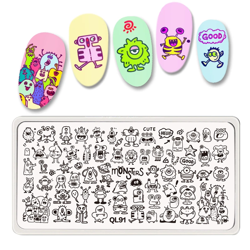 QL Cartoon character Little monster Design Stamping Plates Nail Stamp Templates 6.5*12.5cm Printing Stencil