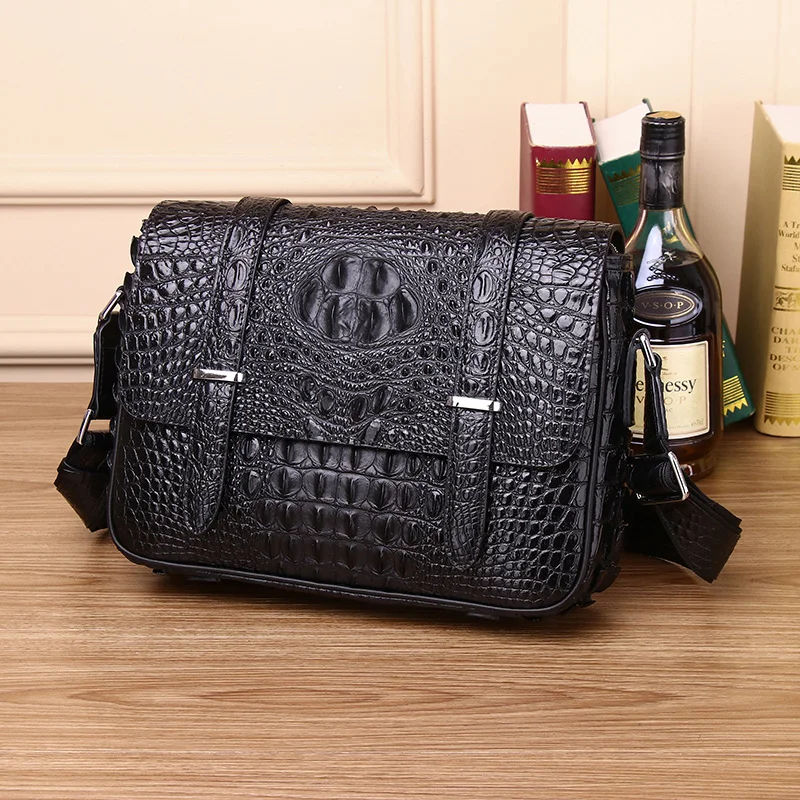 New Luxury alligator man bag one shoulder bag large capacity man Cambridge bag retro Postman Business Flip Backpack