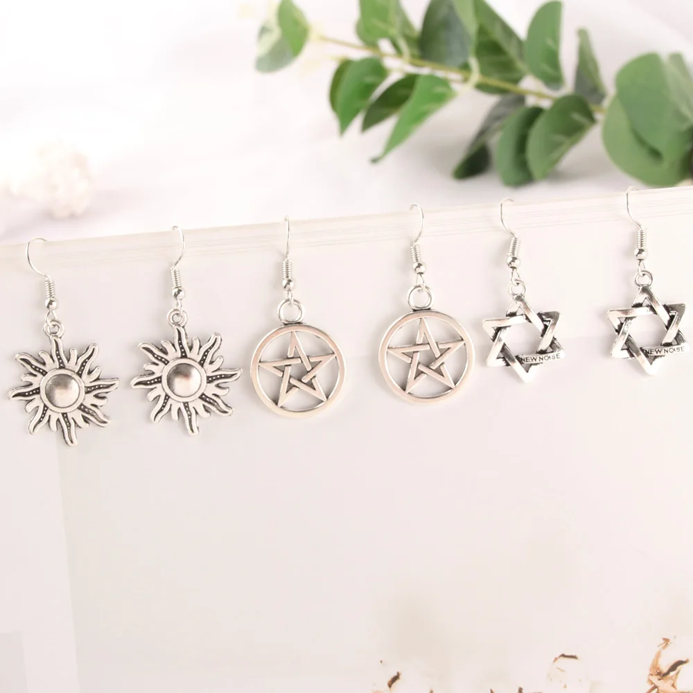 Punk Tiger Deer Creative Sun Star Earrings Abacus Blade Fan For Women Metal Accessories Jewelry