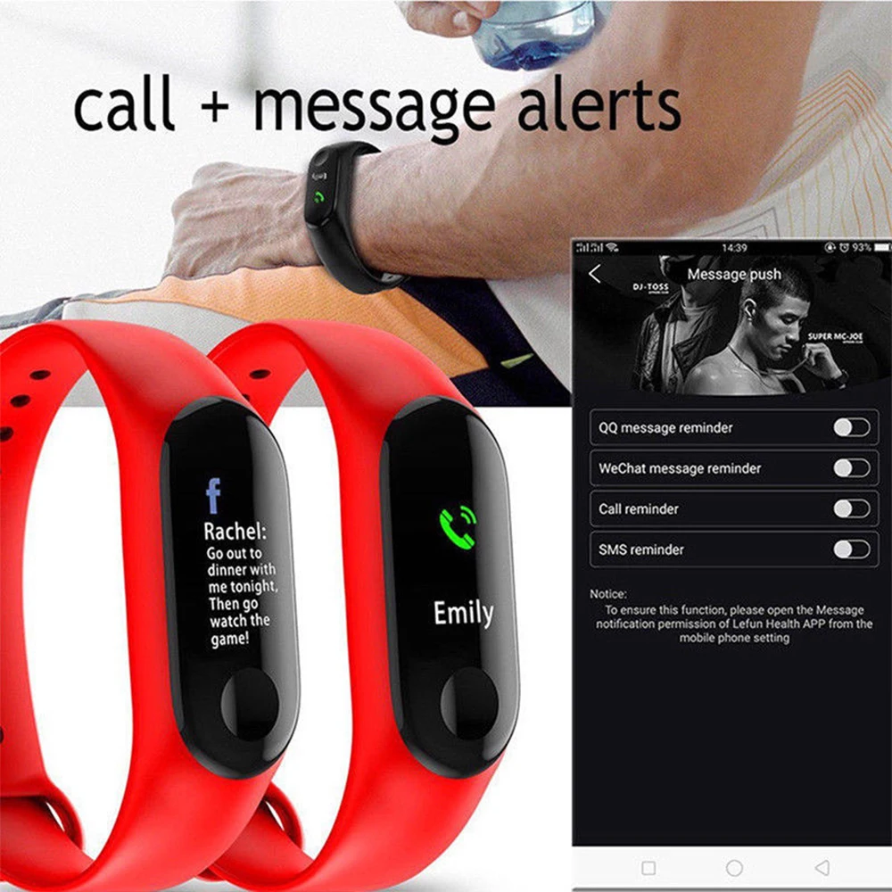 M3 Smart Band Men Women Sport Smart Watch Heart Rate Blood Pressure Sleep Monitor Pedometer Bluetooth Connection for IOS Android