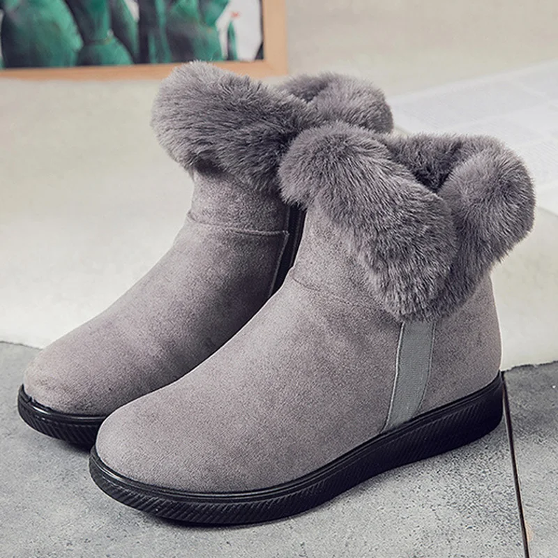 Women Platform Shoes Faux Suede Zip Shoes 2023 Women Snow Boots Warm Fur Plush Winter Ankle Boot Female botas de mujer WSH3720