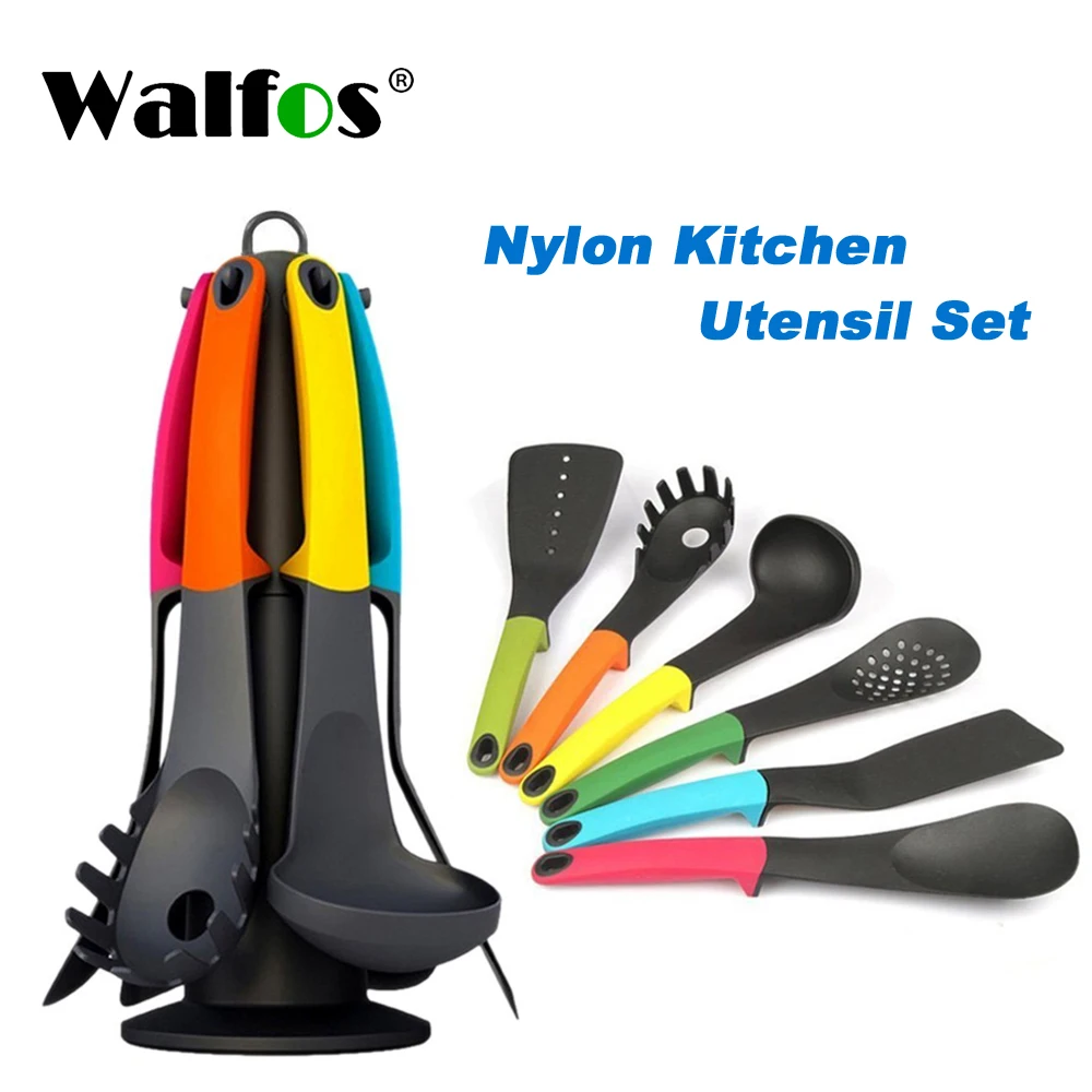 

Walfos 7 Pcs Utensil Set-Cooking Utensil Set NonStick Nylon Kitchen Utensil Set Cooking Spoon Kitchen Turner Spatula Soup Ladle