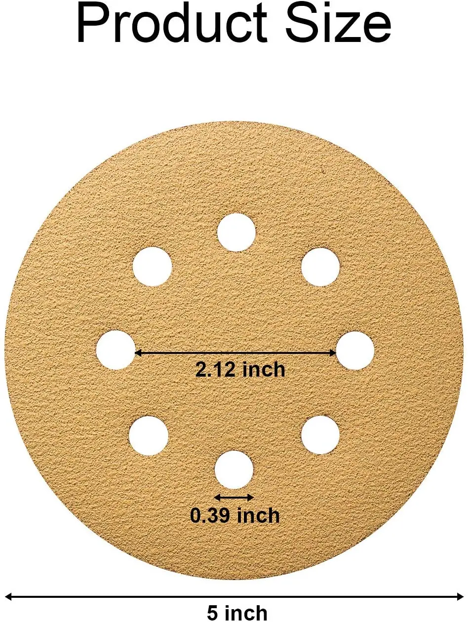 50 개/상자 5 인치 125mm 샌딩 디스크 60/80/120/150/240 그립 후크 및 루프 8 홀 샌드페이퍼