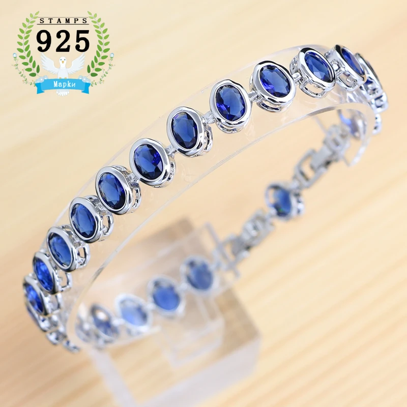 19cm + 2cm regulowana długość bransoletka 925 Sterling Silver Sapphire bransoletka dla kobiety panna młoda urodziny prezent na prezent dla