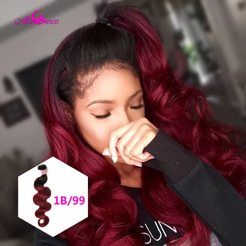 Ali Coco Braziliaanse Body Wave Hair Extensions "8-30" inch 100% Menselijk Haar Weave Bundels 3/4 STUKS Omber Remy Haar Bundels