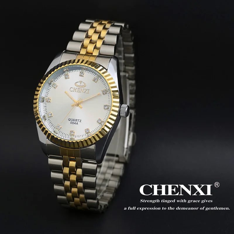 CHENXI-Reloj de pulsera de lujo para hombre y mujer, accesorio de pulsera con diamantes de imitación dorados, correa de uñas, clásico, Retro, de negocios