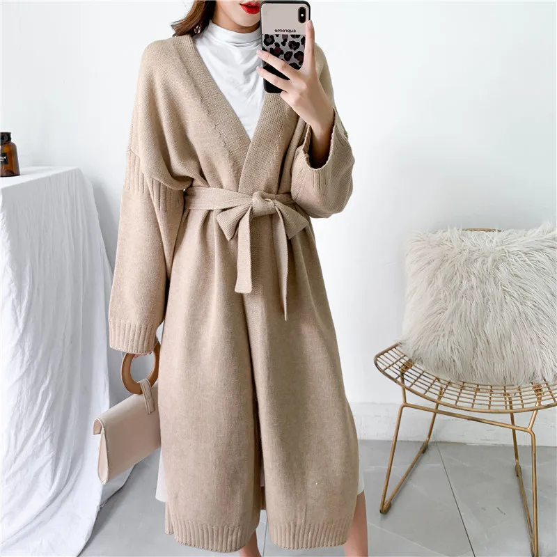 Low High Design Sweater Cardigan Women Jag Winter Coat Batwing Sleeve Knitted Long Cardigan Thick Overize Sweaters With Belt