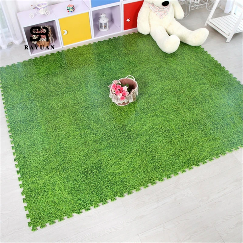 RAYUAN 9CS Creative Grass Like Puzzle Carpets EVA Foam Carpet Jigsaw Mat Soft Area Rug Children Baby Play Mats Playmat 30x30CM