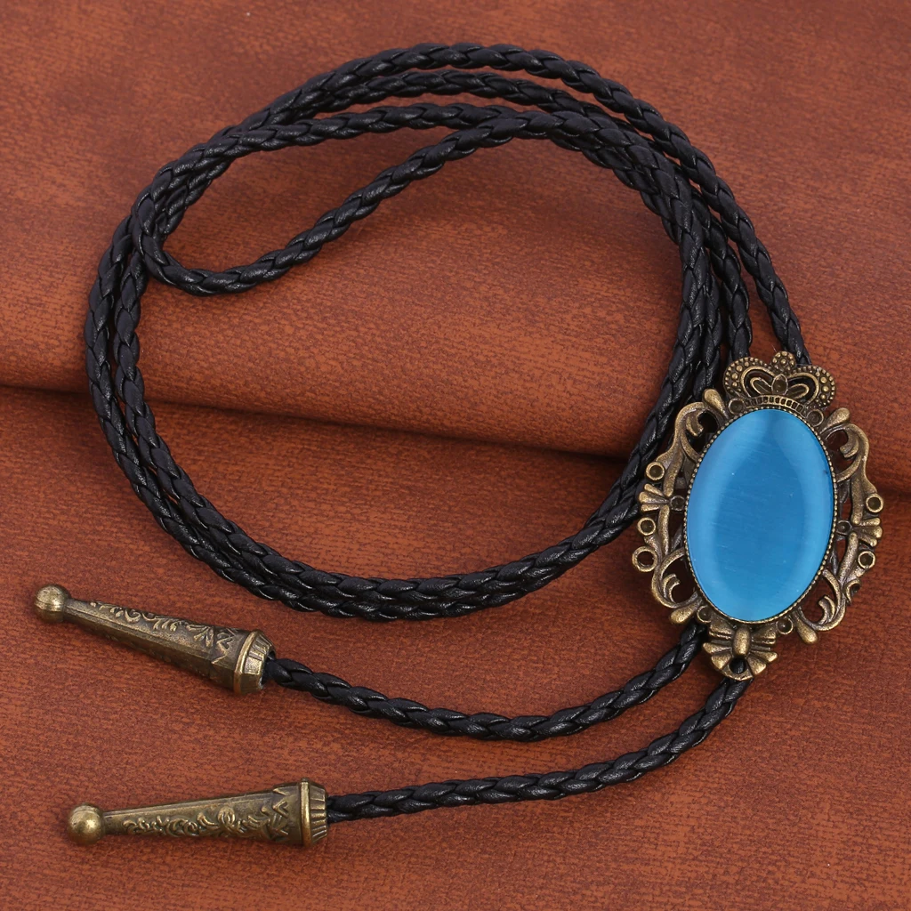BRONZE GEM Bolo Tie Western Cowboy Opal Rodeo Leather Necktie