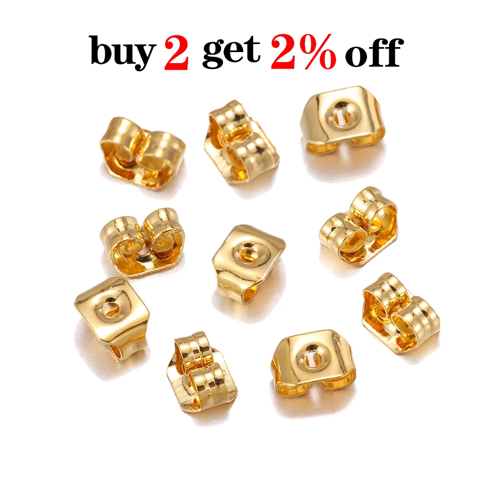 50pcs Gold Earrings Back Plug Settings Stainless Steel Ear Studs Back Earring Stopper For DIY Jewelry Findings Making Supplies