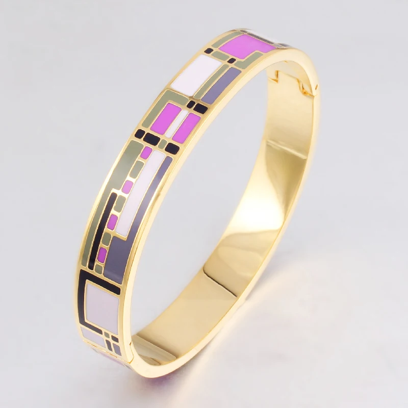 Vintage Color Design Opening Bracelet Bangle for Women Stainless Steel Enamel Jewelry Pattern Gold Birthday Gift